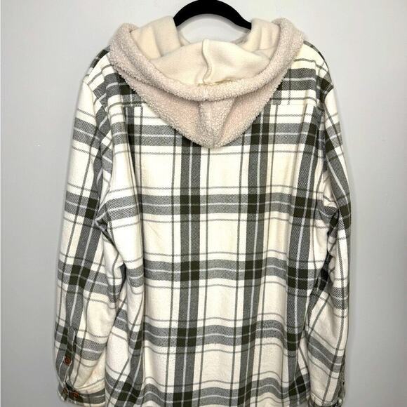 Express Sherpa Lined Plaid cabincore Hoody Jacket Shacket Size L - Picture 2 of 4